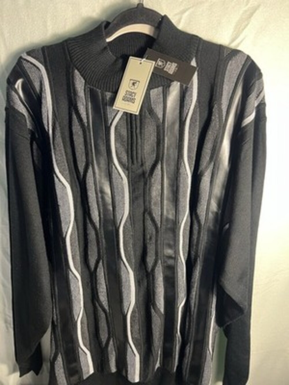 Stacy Adams Mens Sweater 3XLT Big Tall Black 1/4 Zip Faux Leather Striped Knit